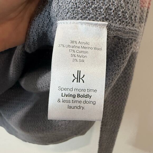 Krimson Klover Women’s Everlasting Sweater Merino Wool Silk Stripe Grey Pink XS - Picture 3 of 7